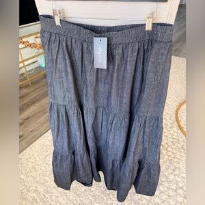 City Chic Black Tiered Denim Midi Skirt Elastic Waist Size 18 (M) NWT